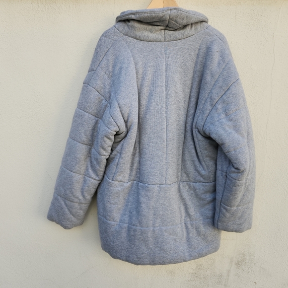 MADEWELL Organic Cotton Heather Cement Grey Sweatshirt Puffer Coat - Picture 5 of 10